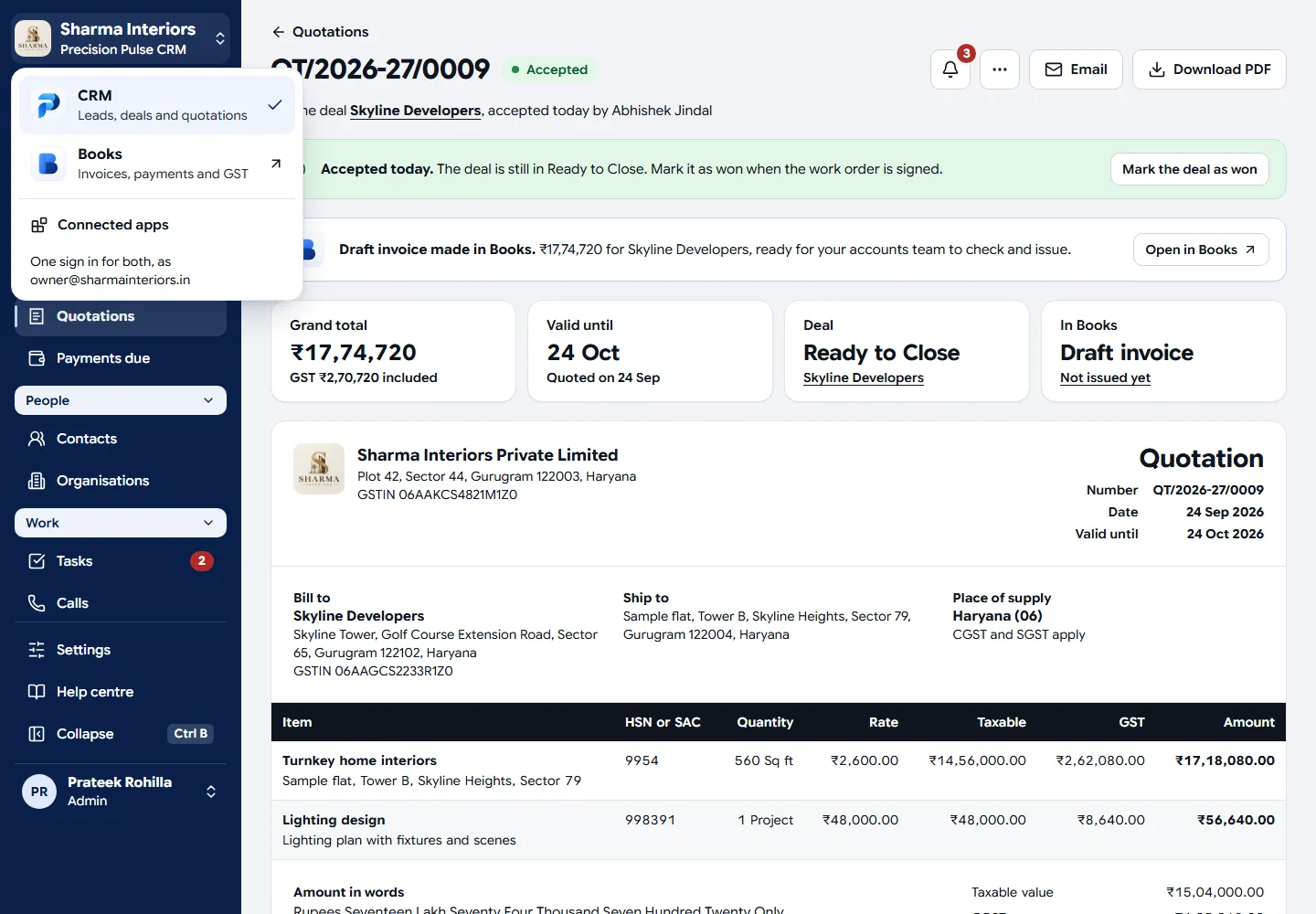 Switching between Precision Pulse Books and Precision Pulse CRM