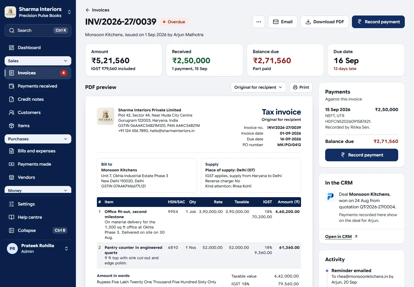 Precision Pulse Books GST tax invoice PDF preview